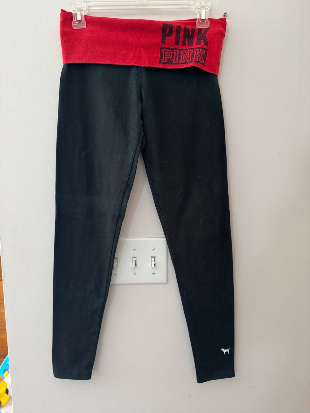 Victoria's Secret PINK Black Leggings with Red Fold-Over Waistband